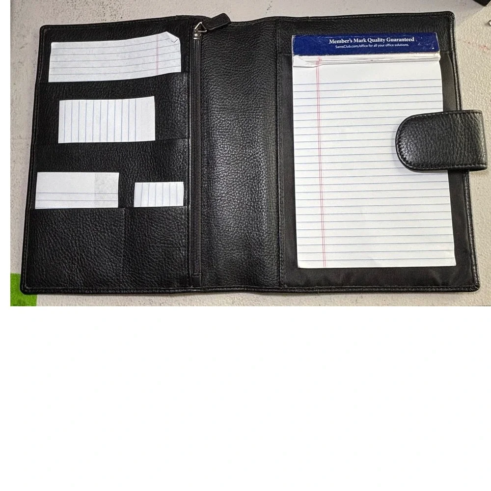 Levenger Portfolio Black Pebbled Leather Magnetic Tab Zippered Folio Organizer